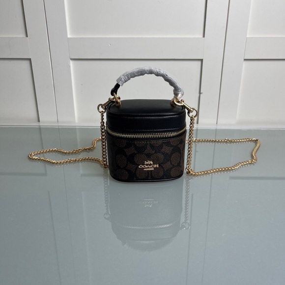 Coach Handbags - Coach Brown/Black Signature Mini Vanity Crossbody with Gold Chain